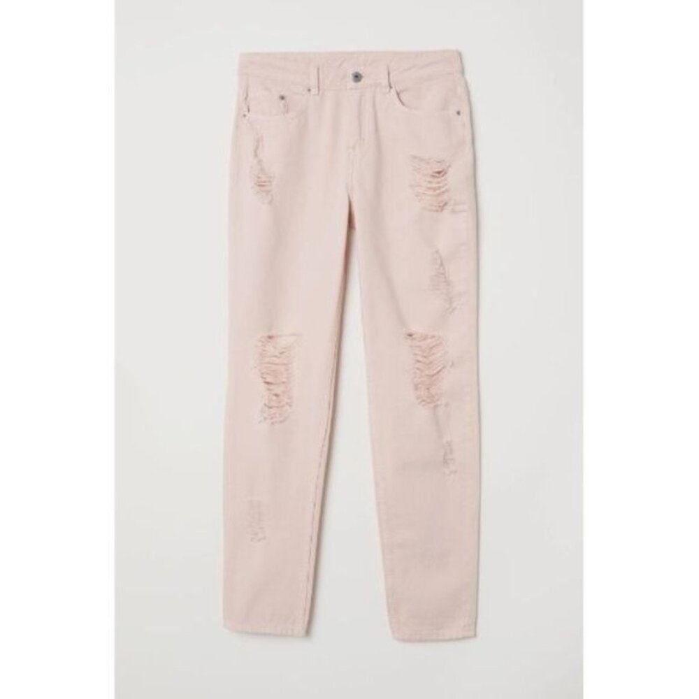 H&M Divided Boyfriend Jeans Powder Pink Distressed